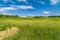 summer landscape. hilly agricultural field under a beautiful cloudy sky