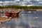 Summer landscape of lake in abandoned former marble stone mine