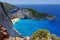 Summer landscape. Navagio Beach and Ionian Sea - Zakynthos Island - landmark attraction in Greece. Seascape