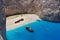 Summer landscape. Navagio Beach and Ionian Sea - Zakynthos Island, landmark attraction in Greece. Seascape