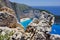 Summer landscape. Navagio Beach - Zakynthos Island, landmark attraction in Greece. Ionian Sea. Seascape