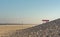 Summer landscape at the North Sea. Sylt beach with a volleyball net and fine sand