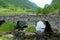 Summer landscape with an old stone bridge across the small river in rural Norway.