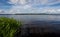 Summer landscape overgrown bank of the russian volga river on a sunny day