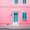 Summer landscape in pastel Minimalistic Pink house on the Southern Blue City Facade of Window and