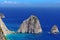Summer landscape. Rocks in sea water - Ionian Sea, Zakynthos Island, landmark attraction in Greece. Seascape