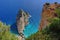 Summer landscape. Rocks in sea water - Zakynthos Island, landmark attraction in Greece. Seascape