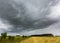 Summer landscape with storm sky over rye field