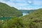 Summer landscape. View of the mountains and the Limsky channel. Limsky fjord, Croatia