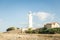 Summer landscape with a white lighthouse. Cyprus, Paphos