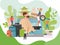 Summer language travel vector illustration.Travelling and learning foreign languages. Education abroad concept