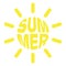 Summer lettering in the shape of sun. Positive illustration, vacation and beach spirit. Print for sticker, clothes