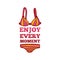 Summer logo enjoy every moment. Summer logo with a female swimsuit in a cartoon style
