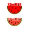 Summer logo. Piece of watermelon with word summer. Traces of tee