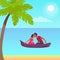 Summer Love Banner with Kissing Couple in Boat