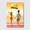 Summer love people couple holding hands looking sunset rear view relax landscape beach badge Design Label. Season