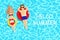 Summer, Man and lady relaxing on swimming pool, seasonal holiday vacation, people lifestyle background vector illustration