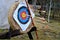 Summer medieval camp in the castle orchard everyone can shoot into the target with a real hand carved bow and arrows with feather