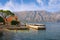 Summer Mediterranean landscape. Montenegro, Adriatic Sea, Bay of Kotor. View of Prcanj town