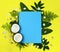 Summer mockup composition, coconut and tropical leaves. Copy space for text