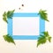 Summer mockup. A white sheet of paper next to wild plants in a blue frame