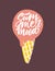 Summer Mood phrase handwritten with elegant cursive calligraphic font on ice cream cone. Stylish summertime composition