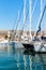 Summer morning in the harbor. Yachts parking in harbor, Harbor in Trogir, Croatia. Sailboats reflected in water. UNESCO world