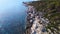 Summer morning and rocky sea coast in Greece. Aerial view