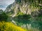 Summer morning at the Stillup reservoir in the Zillertal in Tyrol