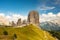 Summer mountain alpine meadow panorama. Cinque Torri, Dolomites Alps, Italy