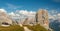 Summer mountain alpine meadow panorama. Cinque Torri, Dolomites Alps, Italy