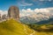Summer mountain alpine meadow panorama. Cinque Torri, Dolomites Alps, Italy