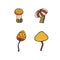 Summer Mushrooms vector illustration set isolated on white. Bohemian hippie flower power vibes whimsy floral fly agaric