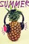 Summer music fun pineapple fruit with headphones