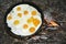 In the summer on the nature of the fire in a frying pan fried egg.