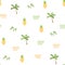 Summer nature seamless pattern. Vector illustration of pineapples, palm trees, waves and safari plants