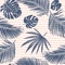 Summer Navy pink tropical forest leaves bright mood on sky blue stripe seamless pattern for fashoin fabric, wallpaper and card.