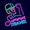 Summer neon sign with bright illumination. Beach party, dance, fashion.