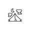 Summer night camping tent line icon