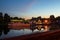 Summer night on the embankment of Yaroslavl. Kotorosl. Ship at the pier in the light of night lights. The reflection in the water