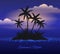 Summer night tropical island with palm