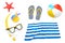 Summer objects collage,beach items set isolated