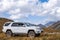 Summer off road trip travel. Rural scenery. Car tourism. 4x4 off-road suv car.