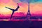 The Summer Olympic Games in Paris with Eiffel Tower background. Gymnastic sport. Modern art Grainy gradients.