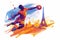 The Summer Olympic Games in Paris with Eiffel Tower background. Handball player sport.