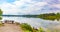 Summer in Omaha, Panorama Shoreline and sky reflections in the lake at Ed Zorinsky Lake Park Omaha NE