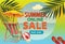 Summer online sale banner in trendy style with tropical leaves for promotion