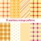 Summer orange seamless patterns. Set of cute textiles in red, orange and white colors