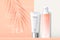 Summer orange sunscreen spray and white cream ads template