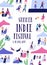 Summer outdoor indie music festival, fair or open air event flyer or poster template with cute tiny people and place for